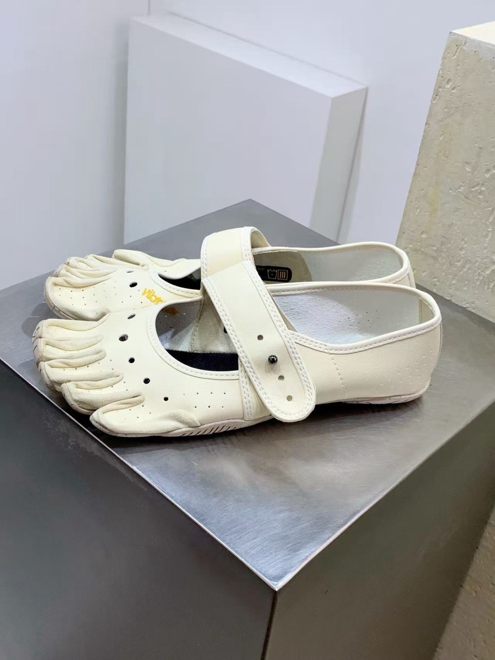Vibram Five-Toe Mary Jane Moccasins in Cream